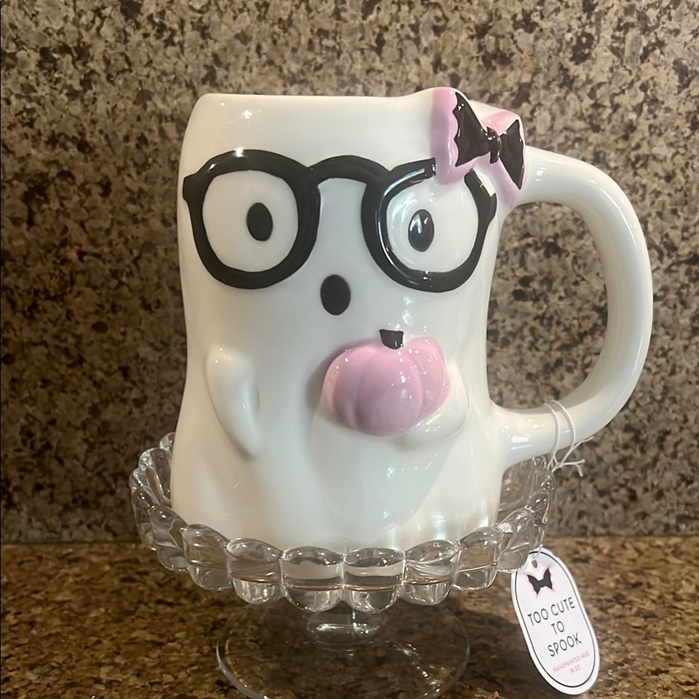 Too Cute To Spook Halloween Ghost Purple Pumpkin Mug